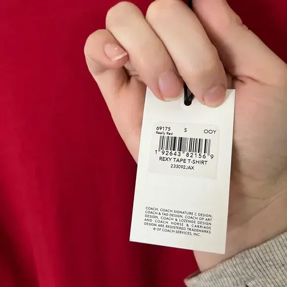 NWT COACH Rexy Tape T-Shirt Red Size Small Casual comfort everyday Short Sleeve - Picture 6 of 7